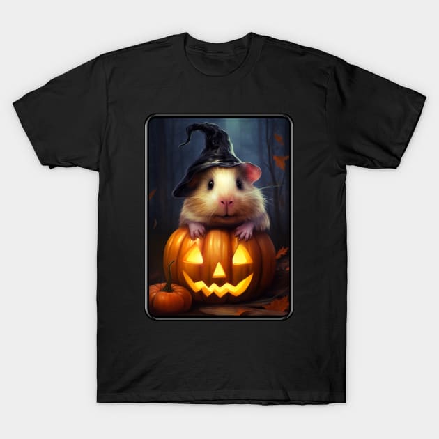 Cute Halloween Guinea Pig With Pumpkin Funny Halloween Gifts For Guinea Pigs Lover T-Shirt by AdawiArt